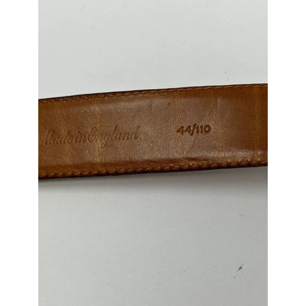 Orvis Men's Sz 44 Brown Leather Belt Made In England Solid Brass Buckle V5